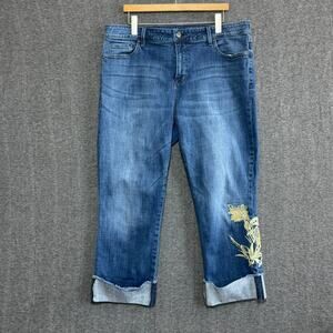 NYDJ Marilyn Ankle Jeans Women’s 18 Cuff Denim Lift Tuck Gold Embroidery Artsy